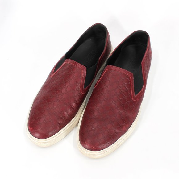 Gucci Microguccissima Leather Slip On Burgundy Slip On Sneakers 10 Red Shoes - Picture 2 of 7